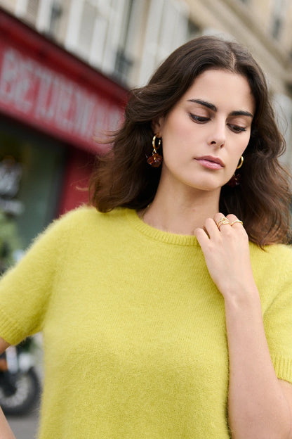 Kurzarm-Pullover aus softem Angora-Mix mit Puffärmeln