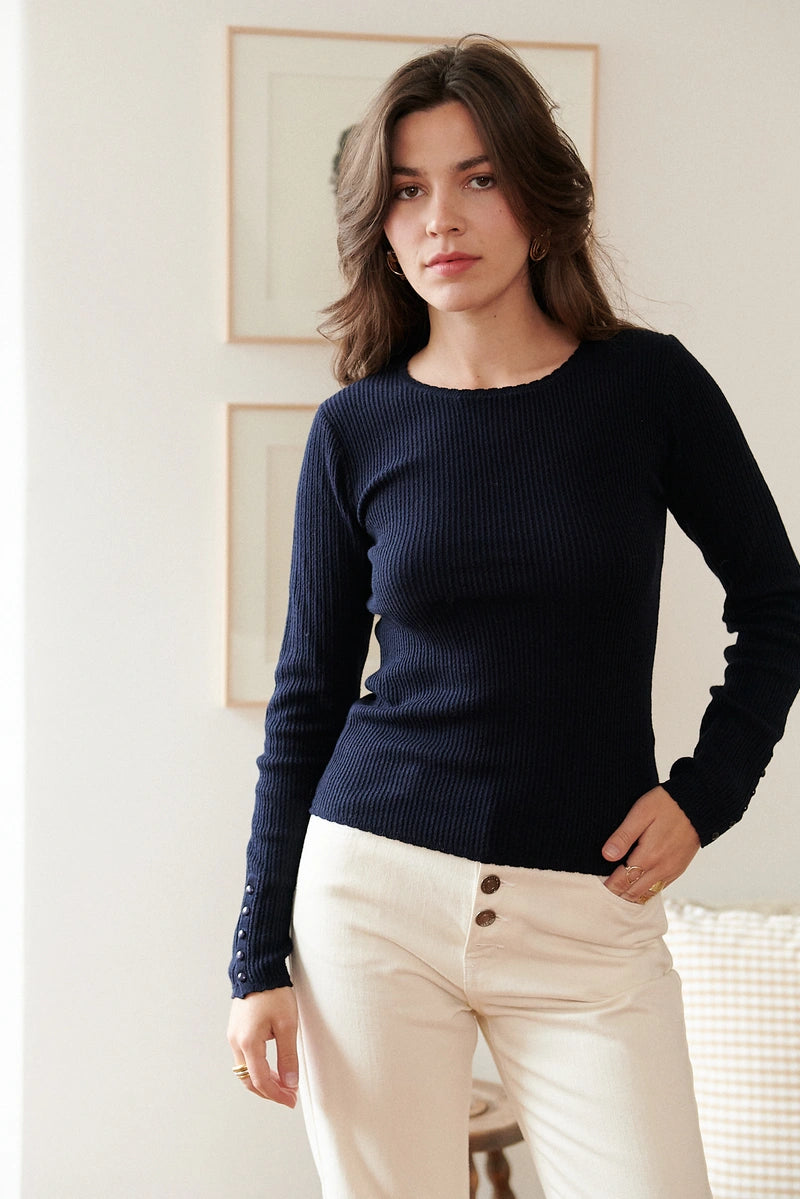 Langarm-Strickpullover mit Knopfleisten