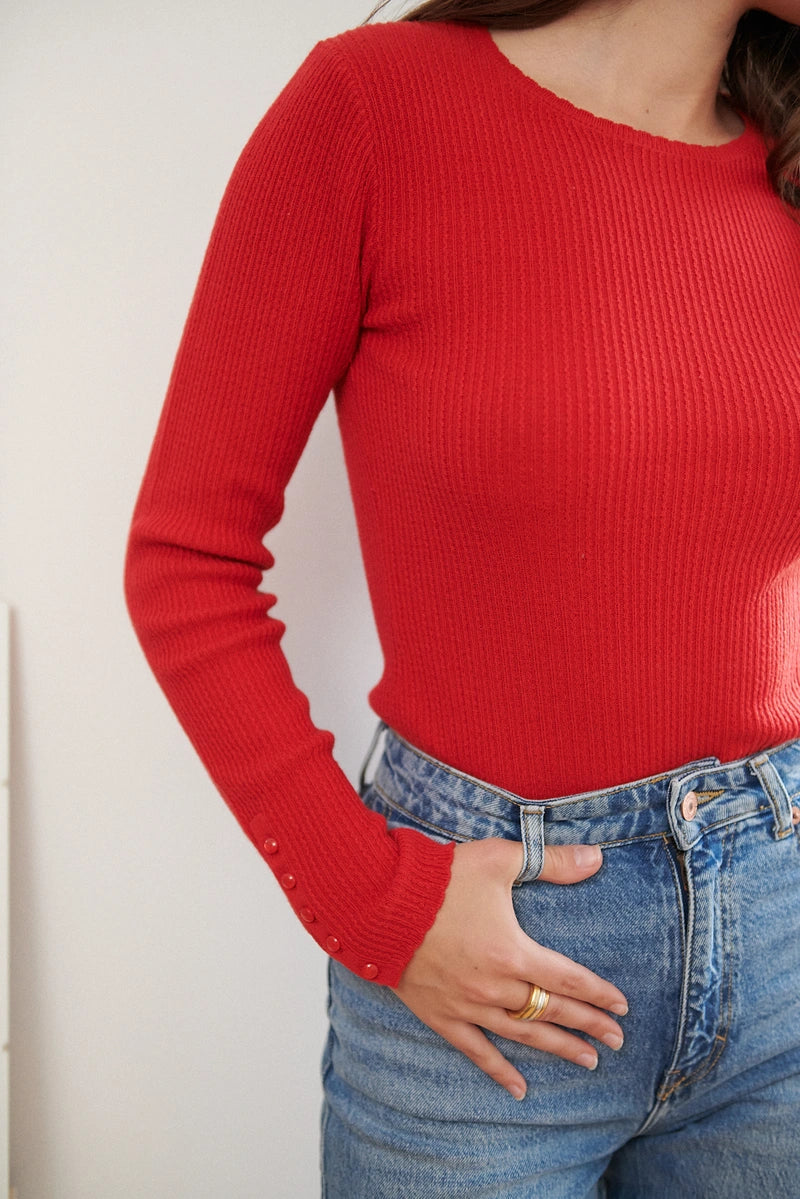 Langarm-Strickpullover mit Knopfleisten