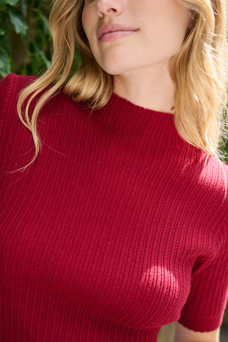 Kurzärmeliger Pullover aus Wolle und Baumwolle