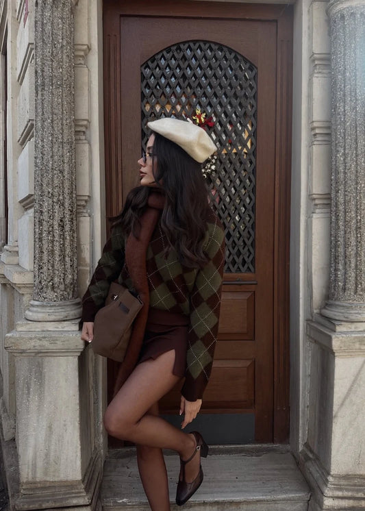 Oversize-Pullover mit Rautenmuster