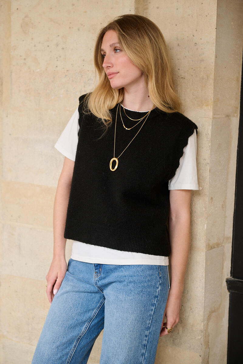Ärmelloser Pullover aus Alpaka und Wolle