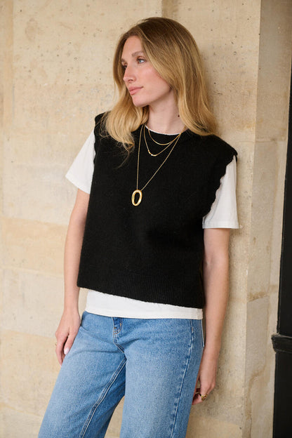 Ärmelloser Pullover aus Alpaka und Wolle