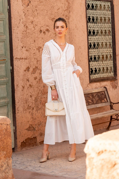 Langes Baumwollkleid in Boho-Eleganz