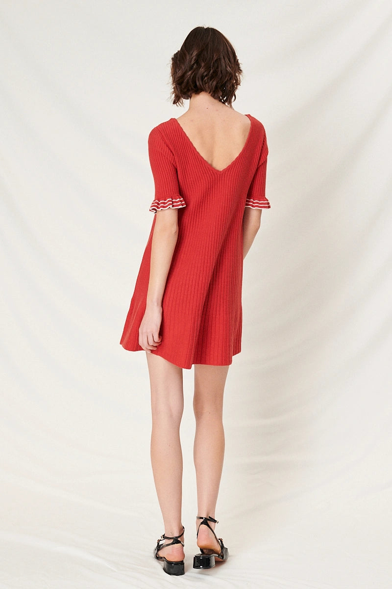 Rippstrick-Minikleid mit Rückenausschnitt