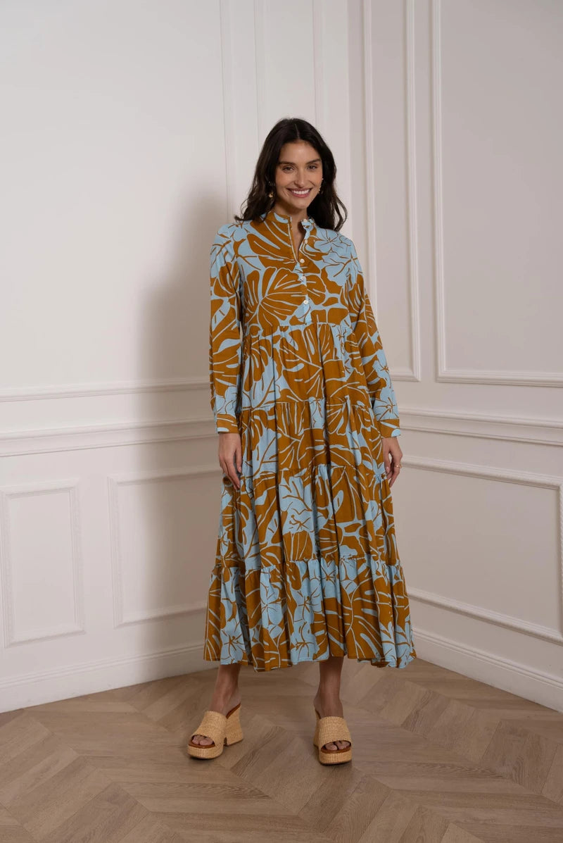 Langes Baumwollkleid mit Blumenprint