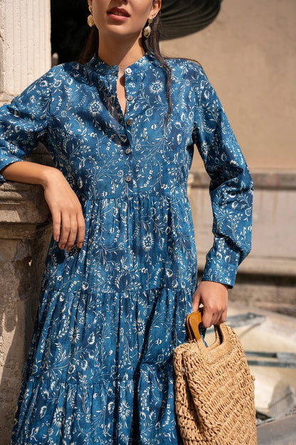 Langes Baumwollkleid mit Blumenprint