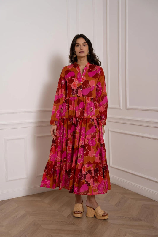 Langes Baumwollkleid mit Blumenprint