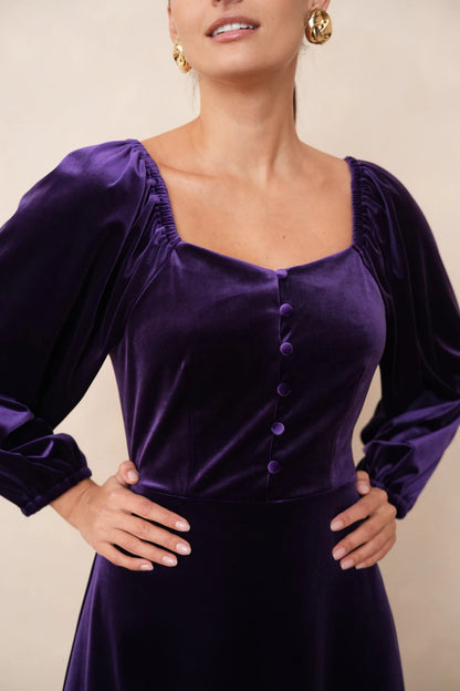 Midi Samtkleid mit Puffärmeln