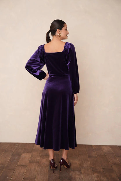 Midi Samtkleid mit Puffärmeln