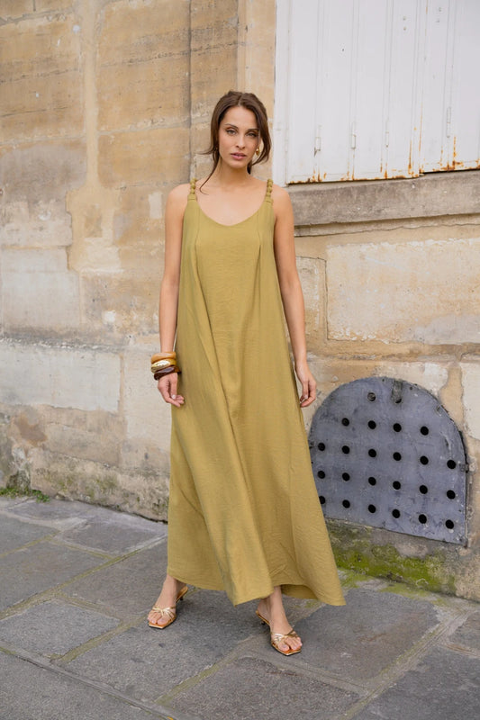 Fließendes Maxi-Kleid in Khaki