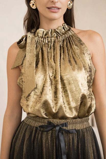 Elisabeth-Top in Metallic-Optik mit Schleife am Kragen