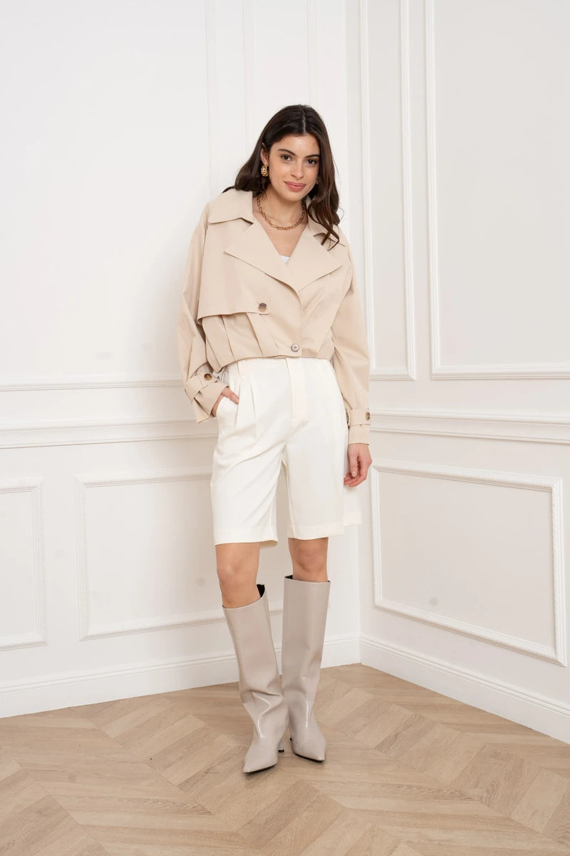 Cropped Trenchcoat mit asymmetrischem Verschluss