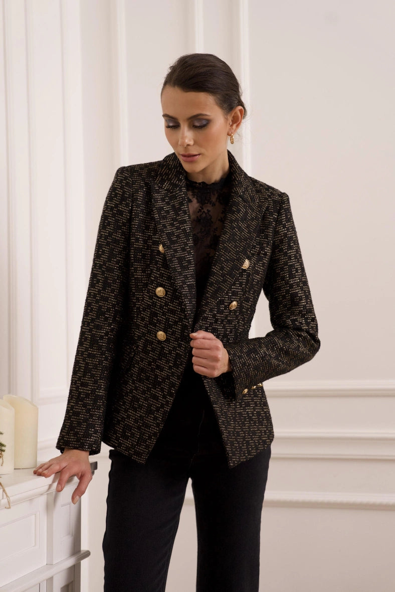 Taillierter Tweed-Blazer mit zweireihigem Verschluss