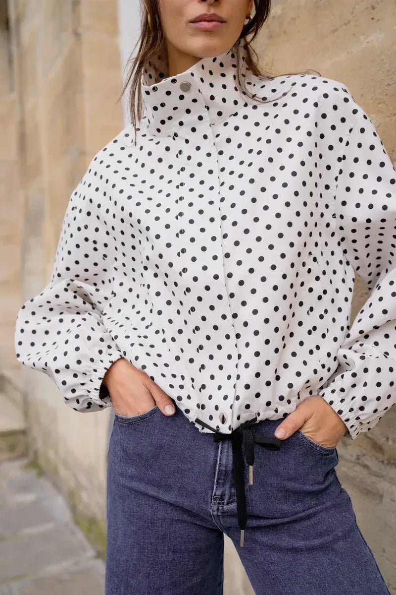 Kurzblouson mit Grafik-Print und Volumen-Ärmeln