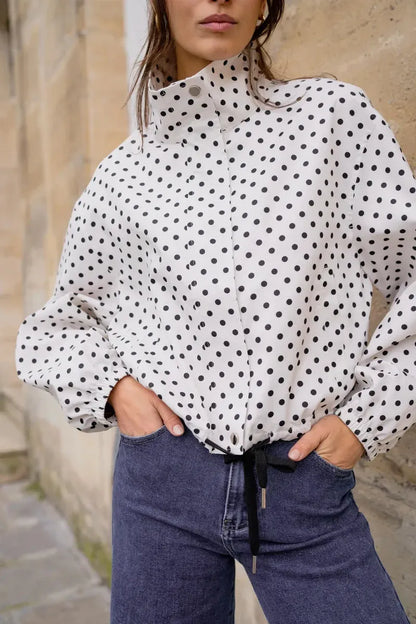 Kurzblouson mit Grafik-Print und Volumen-Ärmeln