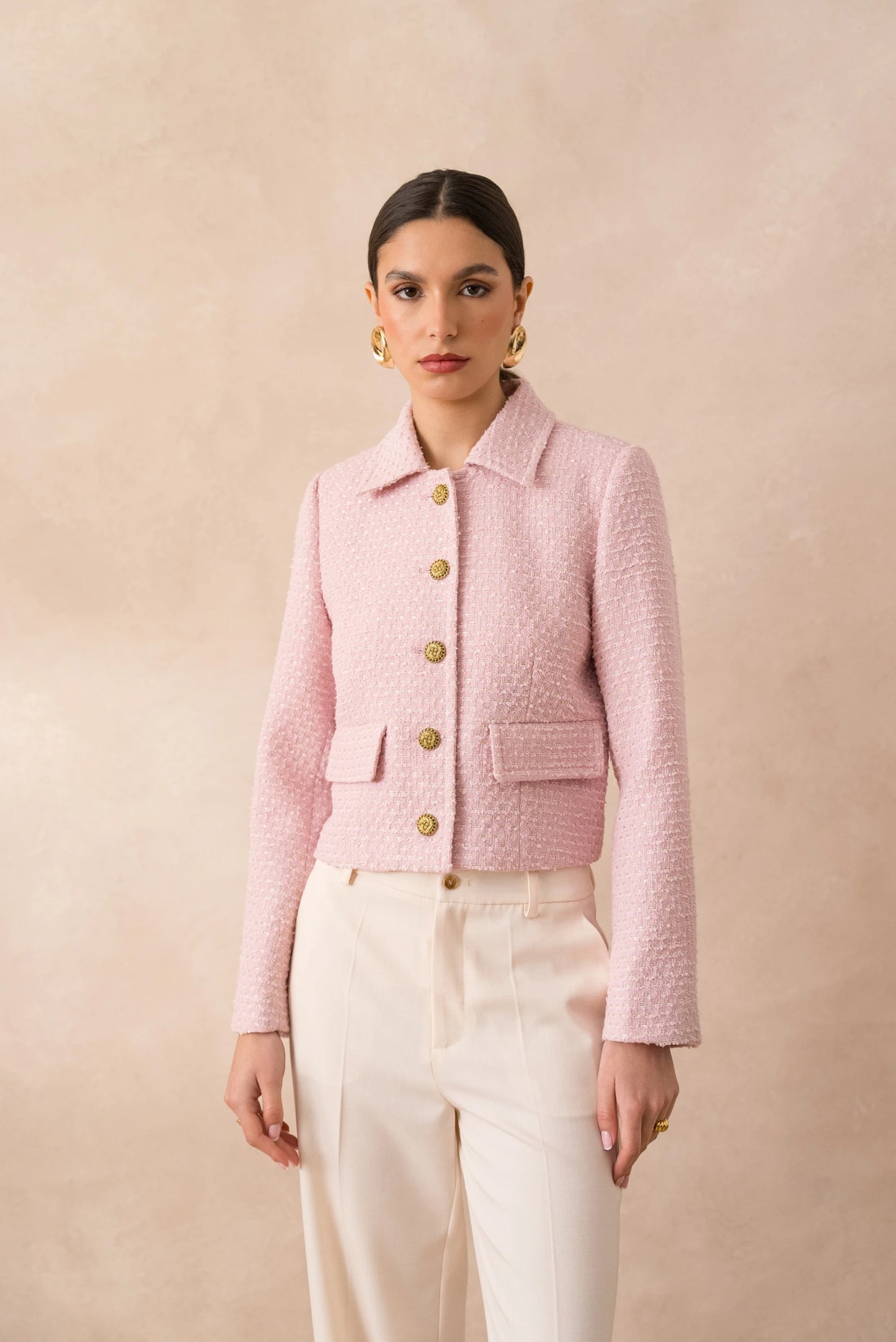 Kurz geschnittene, gerade Tweedjacke