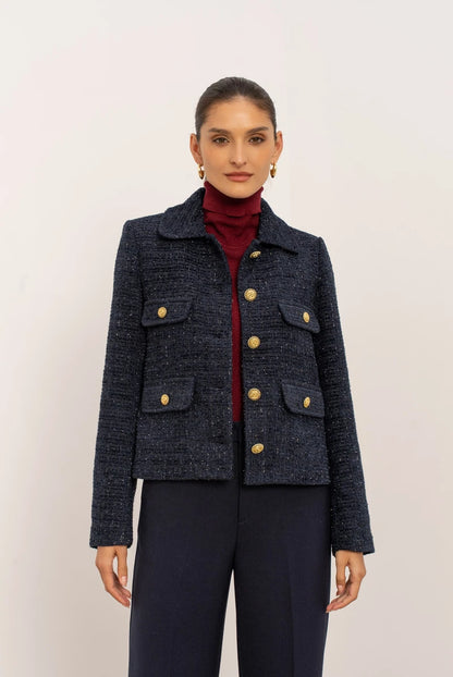 Klassische Tweedjacke mit Goldknöpfen
