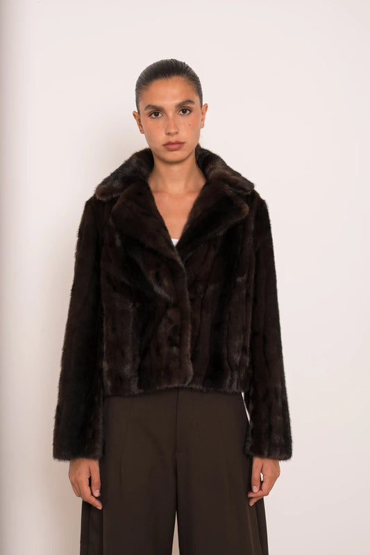 Kurze Jacke mit Kunstfell-Marmorierung