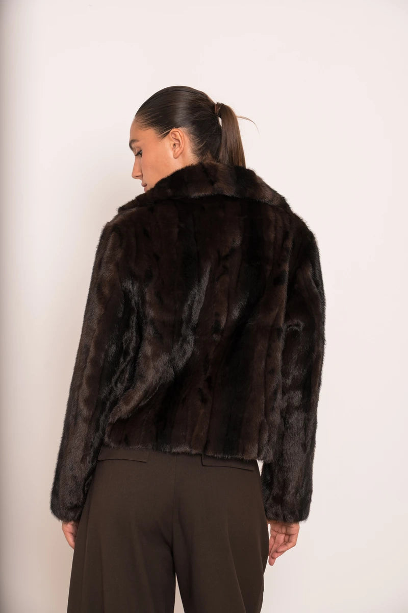 Kurze Jacke mit Kunstfell-Marmorierung